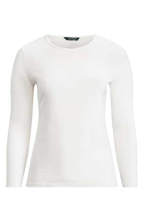 Shop Lauren Ralph Lauren Long Sleeve Stretch Cotton Tee In White