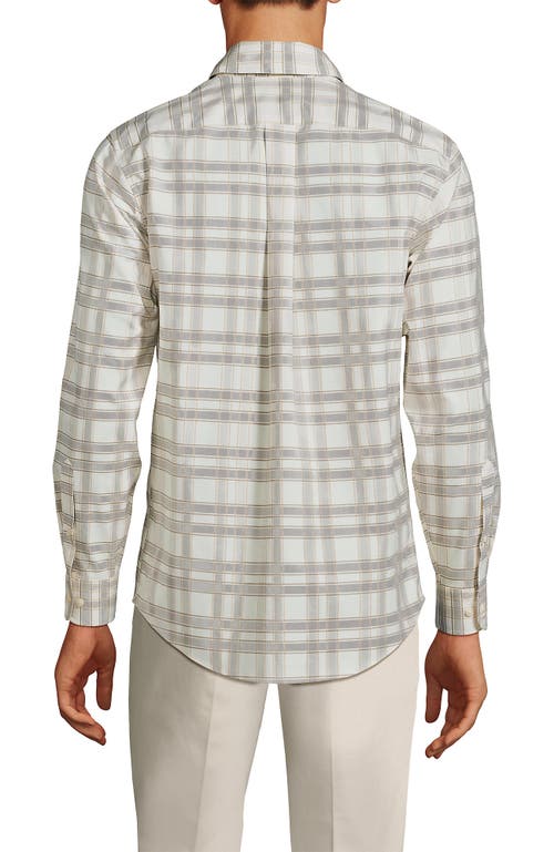 Shop Lands' End Traditional Fit No Iron Twill Shirt In Light Gray Stone/ivory Plaid