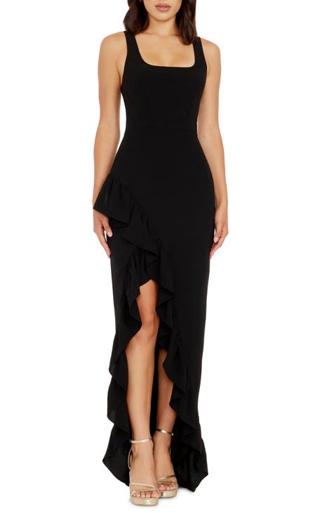 Naked Wardrobe Metallic High Slit Cutout Maxi Dress Black at Nordstrom,  Size 1X 