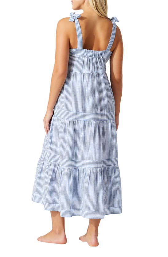 Shop Tommy Bahama Shoreline Stripe Midi Cover-up Dress In Beaming Blue