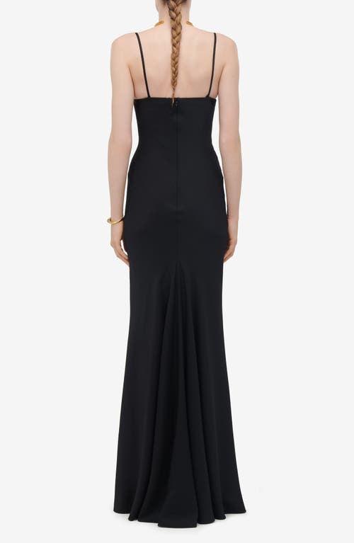 Shop Alexander Mcqueen Drape Neck Silk Trumpet Gown In Black