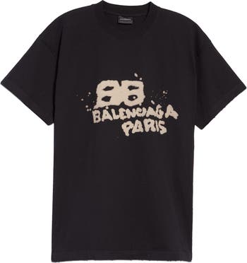 Balenciaga Washed Black Maison Bb Distressed T-shirt for Men