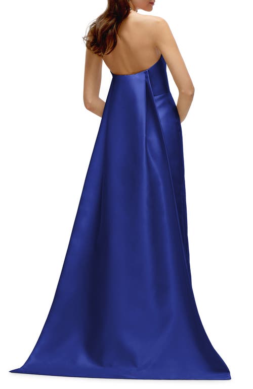 Shop Alfred Sung Strapless Satin Twill Column Gown With Removable Train In Cobalt Blue