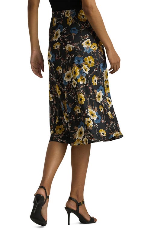 Shop Lauren Ralph Lauren Floral Satin Charmeuse Midi Skirt In Black Multi