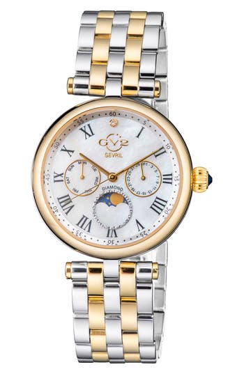 Shop Gv2 Florence Diamond Bracelet Watch, 36mm In Two Tone Ipyg/ss