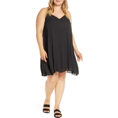 Plus Size Gibson X Hot Summer Nights Almost Ready Pleated Minidress, Black (Plus Size) (Nordstrom Exclusive)
