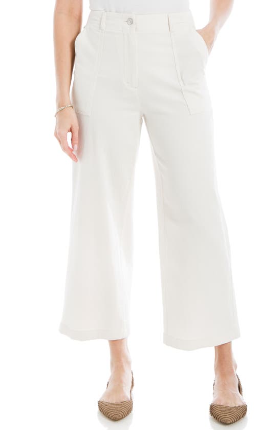 Max Studio Wide Leg Crop Cotton Piqué Pants In Ecru