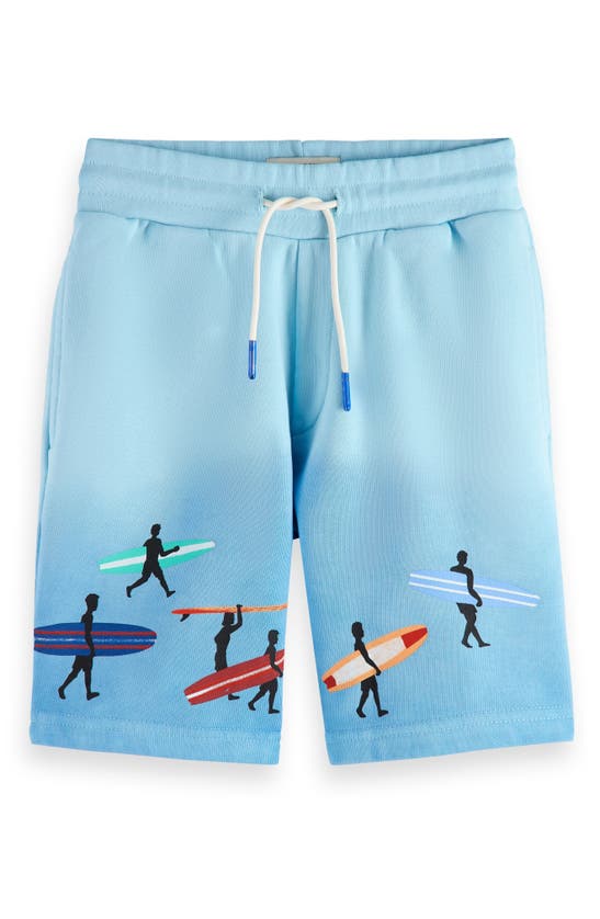 Scotch & Soda Kids' Dip Dye Cotton Graphic Sweat Shorts In 7164 Blue Lagoo