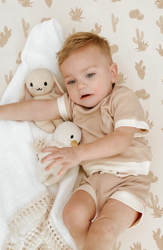 Shop L'ovedbaby Embroidered Organic Cotton T-shirt & Shorts Set In Oatmeal Cactus