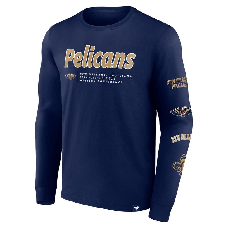 Shop Fanatics Branded Navy New Orleans Pelicans Baseline Long Sleeve T-shirt