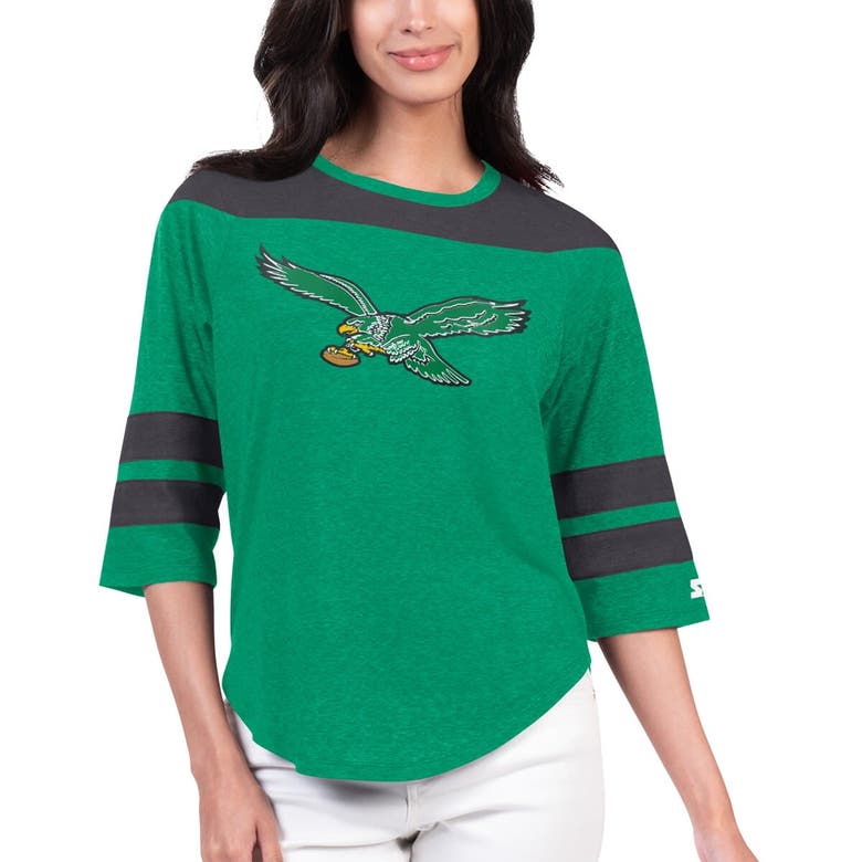Shop Starter Kelly Green Philadelphia Eagles Fullback Tri-blend 3/4-sleeve T-shirt