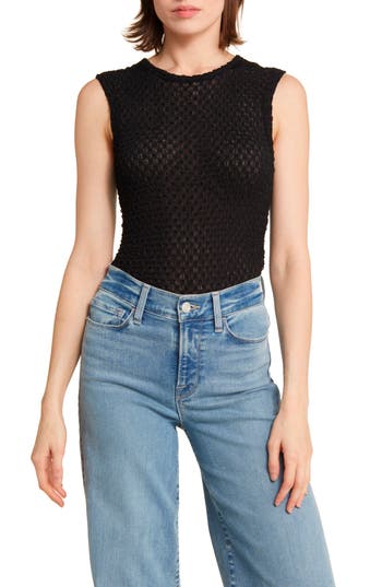 Frame Womens The Tulip Open-knit Cotton Tank Top Black In Noir