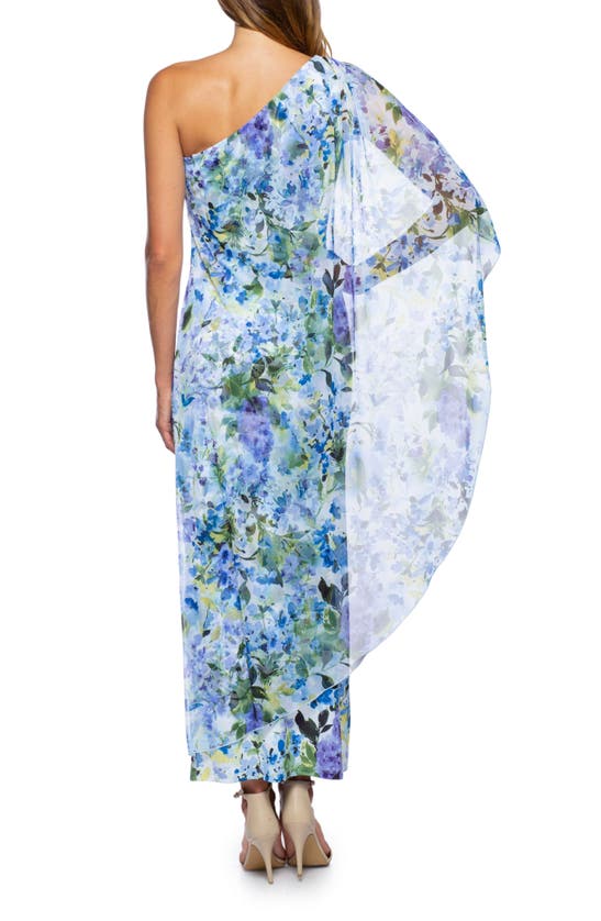 Marina Floral One Shoulder Maxi Dress In Green Multi