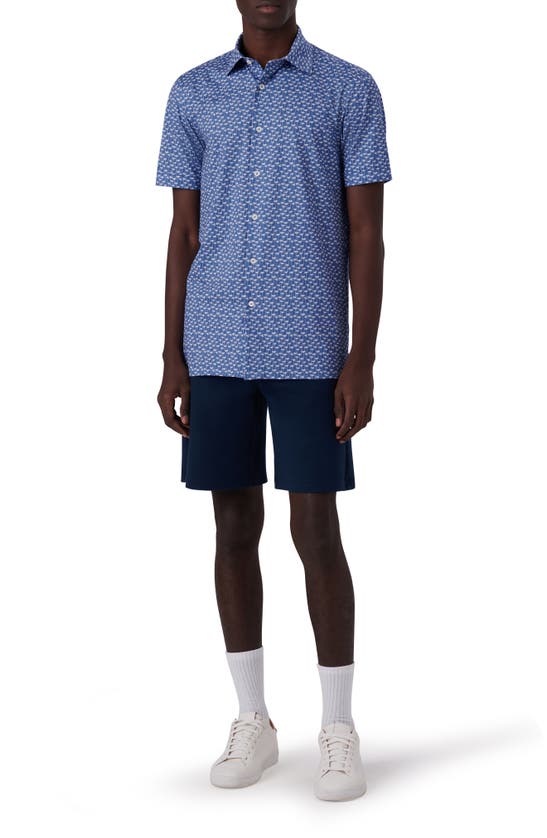 Shop Bugatchi Milo Ooohcotton® Floral Short Sleeve Button-up Shirt In Classic Blue