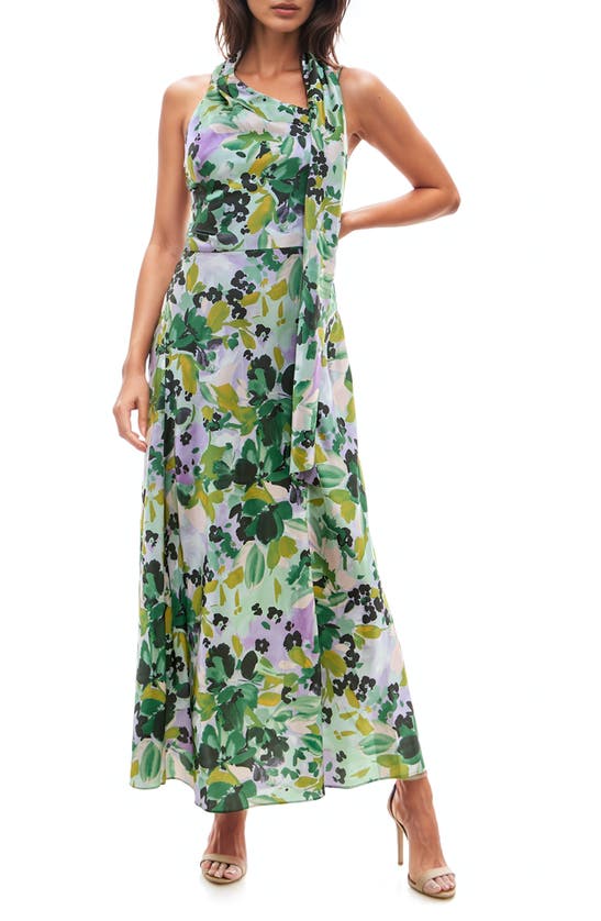 Shop Socialite Floral Halter Neck Maxi Dress In Green/ Lilac