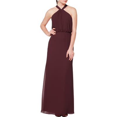 #levkoff Halter Neck Blouson Bodice Evening Dress, Burgundy