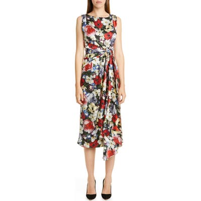 Erdem Poppy Collage Floral Silk Sleeveless Midi Dress, US / 6 UK - Black