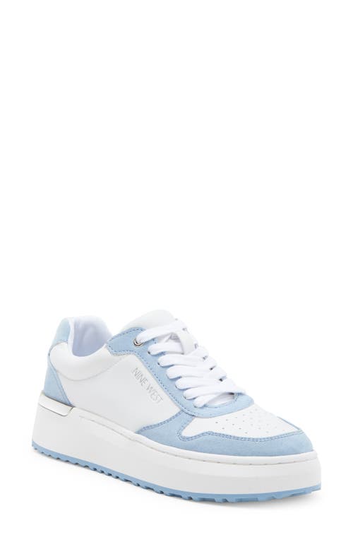 Shop Nine West Calpha Platform Sneaker In White/light Blue