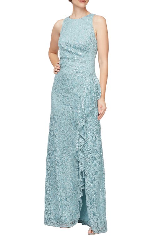 Alex Evenings Ruffle Sequin Lace Formal Gown in Aqua Smart Closet