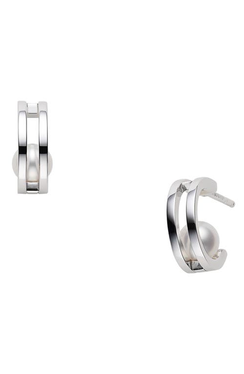 Classic Cultured Pearl Hoop Earrings in White Gold