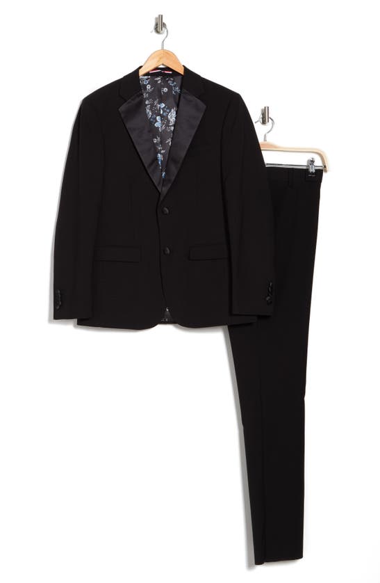 Soul Of London Tuxedo Notch Satin Lapel Suit In Black