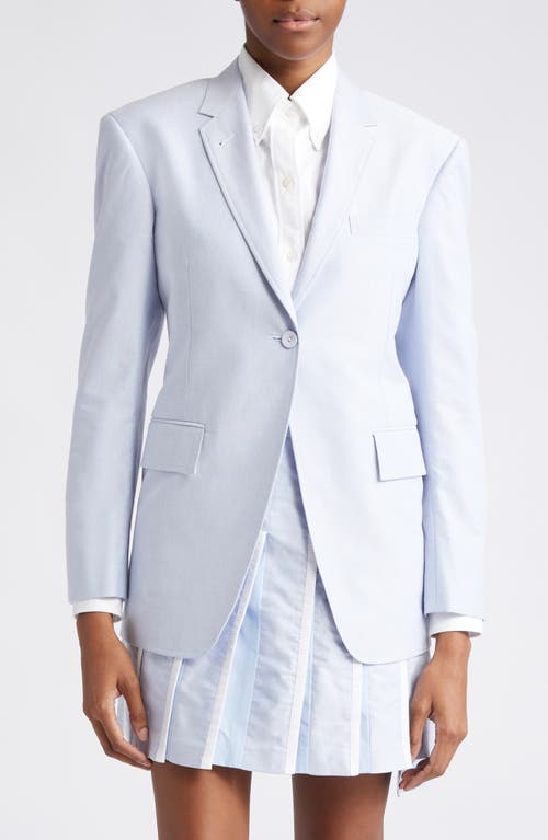 Thom Browne Single Breasted Cotton Oxford Blazer in Light Blue