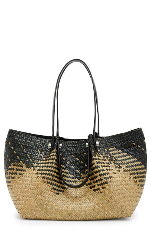 Allsaints Allington Straw Tote In Black/peat/natural