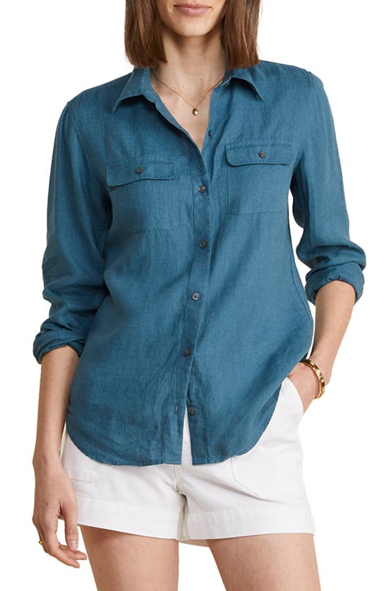 Shop Vineyard Vines Long Sleeve Linen Button-up Shirt In Mallard Blue
