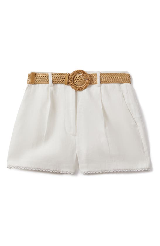 Shop Reiss Belle Lace Trim Linen Shorts In White