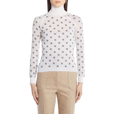 Fendi Logo Embroidered Mesh Sleeve Wool, Silk & Cashmere Sweater, US - White