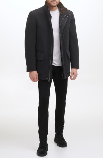 Wool Blend Faux Fur Lined Stand Collar Jacket