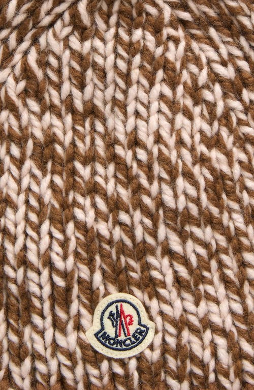 Moncler Logo Patch Knitted Beanie In Medium Beige