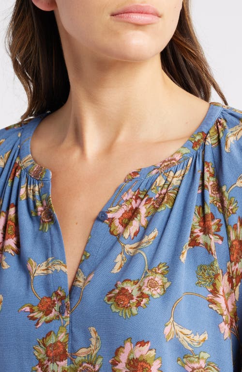 Shop Treasure & Bond Gathered Flowy Top In Blue/pink Wander Floral