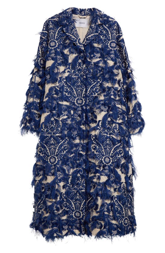 Shop Erdem Fringed Oversize Jacquard Coat In Lupin Blue