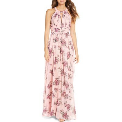 Marchesa Notte Floral Metallic Chiffon Bridesmaid Gown, Pink