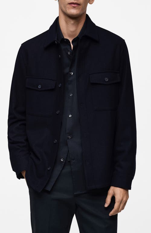 Shop Mango Workwear Wool Blend Overshirt In Dark Navy