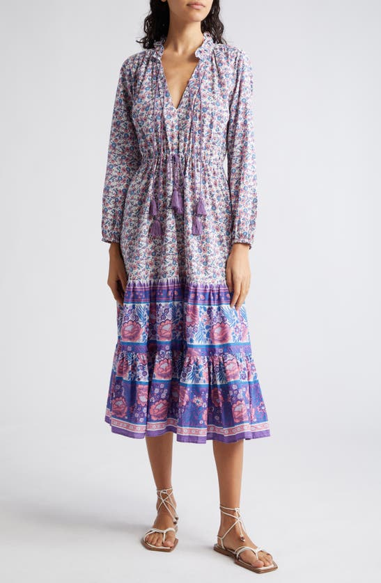 Mille Astrid Floral Long Sleeve Cotton Dress In Bluebell