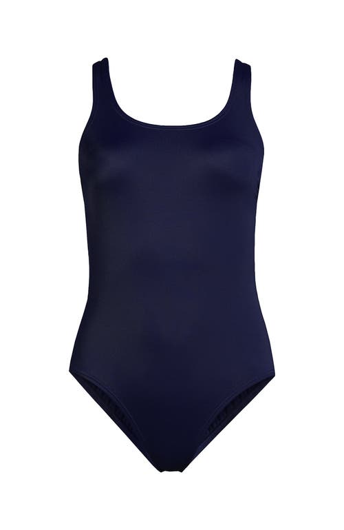 Shop Lands' End Plus Size Chlorine Resistant Texture High Leg Soft Cup Tugless One Piece Swimsuit In Deep Sea Navy