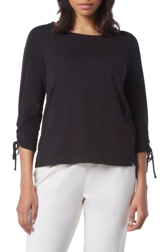Andrew Marc Three-quarter Sleeve Cinched T-shirt In Black