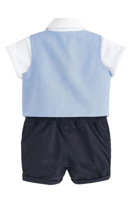 Shop Baker By Ted Baker Faux Three-piece Cotton Romper & Bow Tie Set In Blue