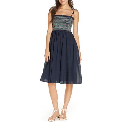 Tory Burch Convertible Smocked Cover-Up Dress, Blue