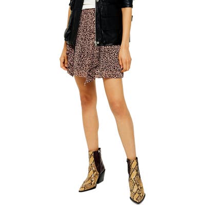 Petite Topshop Leopard Ruffle Miniskirt, US - Brown