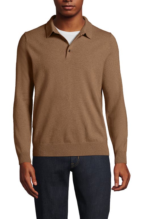 Shop Lands' End Long Sleeve Cashmere Sweater Polo In Classic Camel