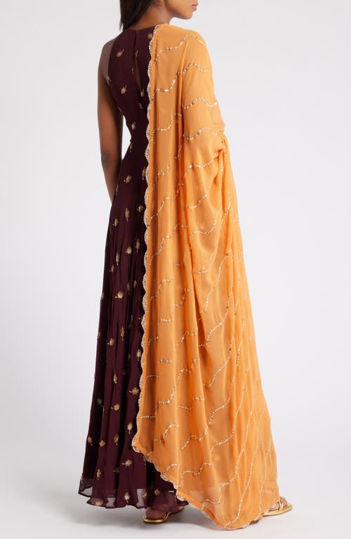 Shop Sani Nila Anarkali With Dupatta In Burgundy