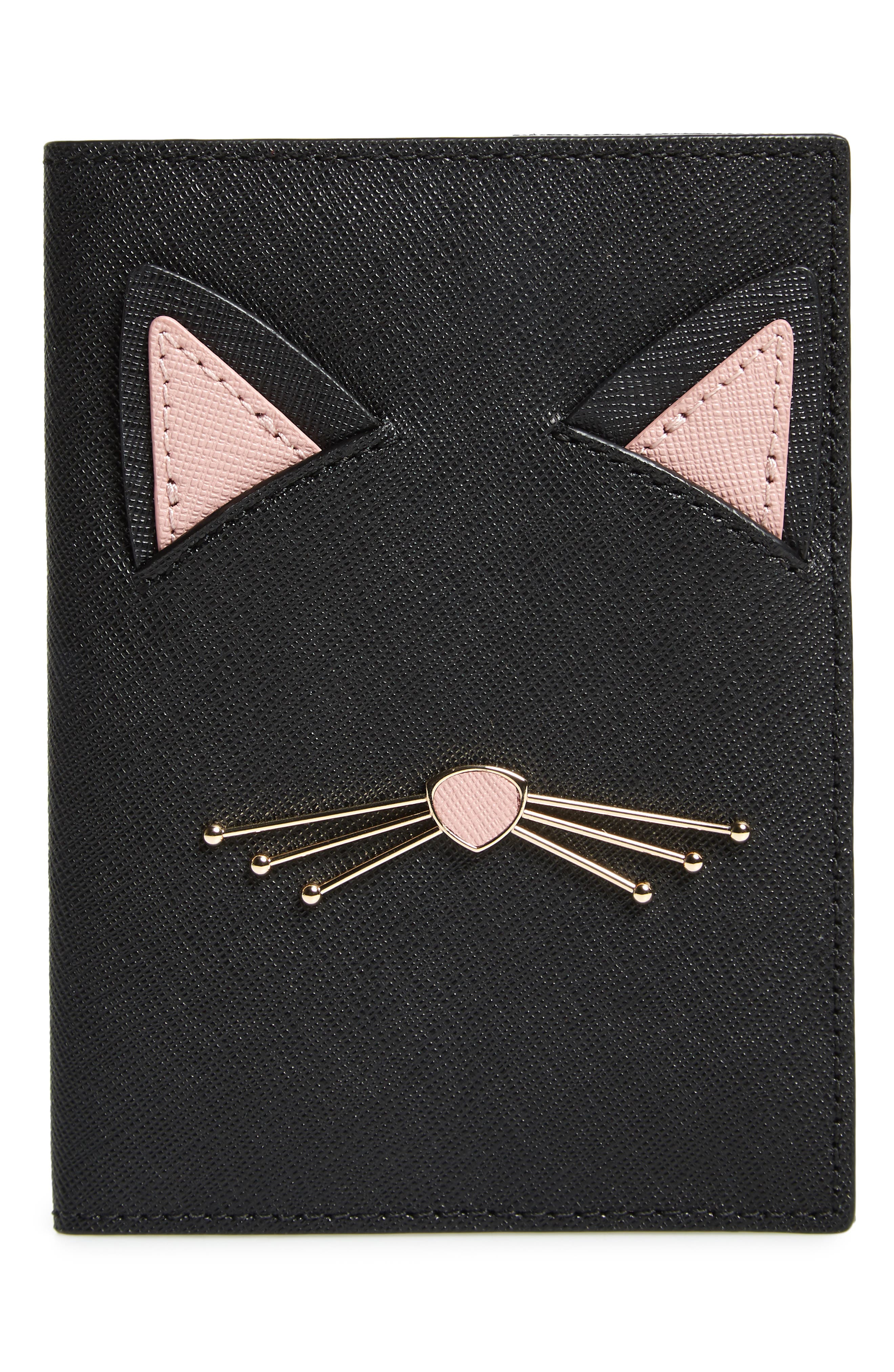 kate spade new york cat's meow leather passport holder Nordstrom