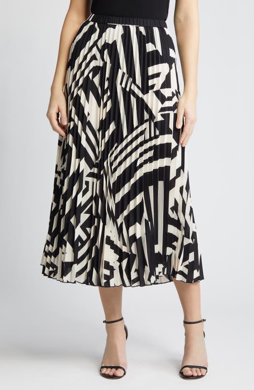 Pleated Abstract Print Skirt in Anne Black/Anne White