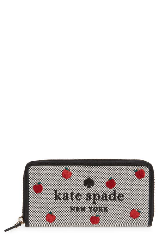 Shop Kate Spade Embroidered Large Leather Continental Wallet In Black Multi.