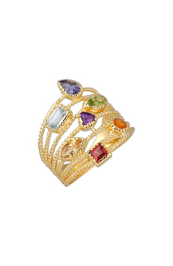 Ys Gems 18k Gold Plated Mixed Stone Ring In Multi