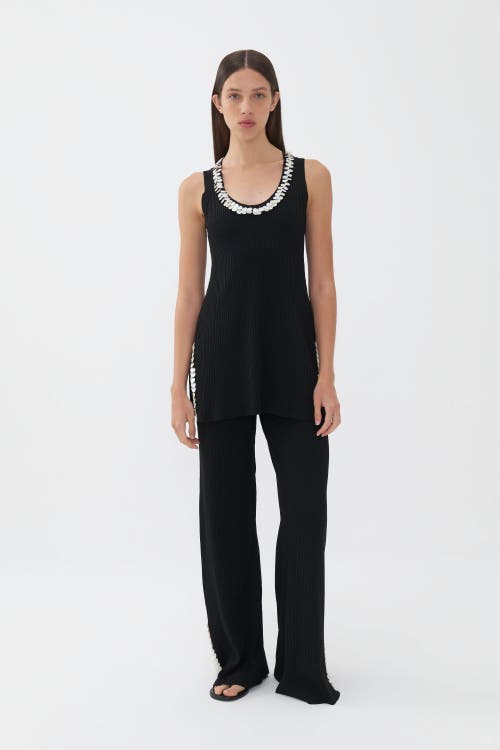 Shop Nocturne Mother Of Pearl Beaded Knit Top In Black