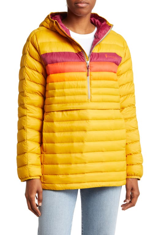 Cotopaxi Fuego Quarter Zip 800 Fill Power Down Hooded Jacket in Amber Stripes